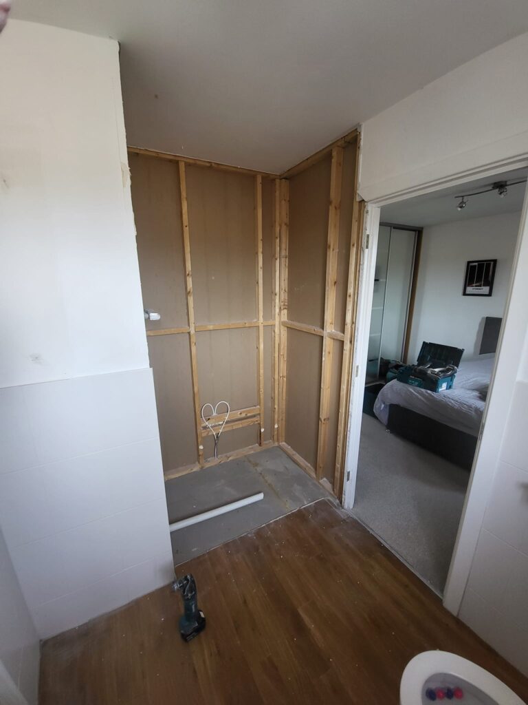 ripped out shower on recent bathroom refurbishment in Braintree Essex 